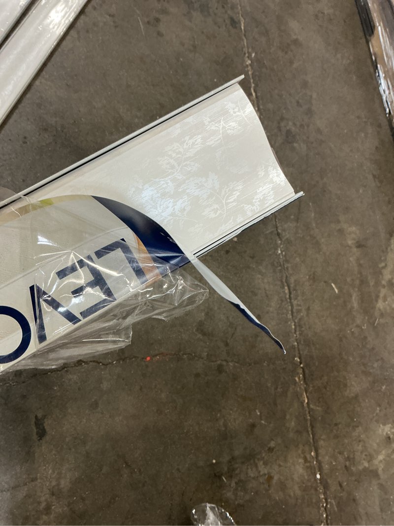 Condition photo showing As Is for levolor trim+go 13-pack 3.5-in slat width 84-in crown stucco white plastic vertical vanes