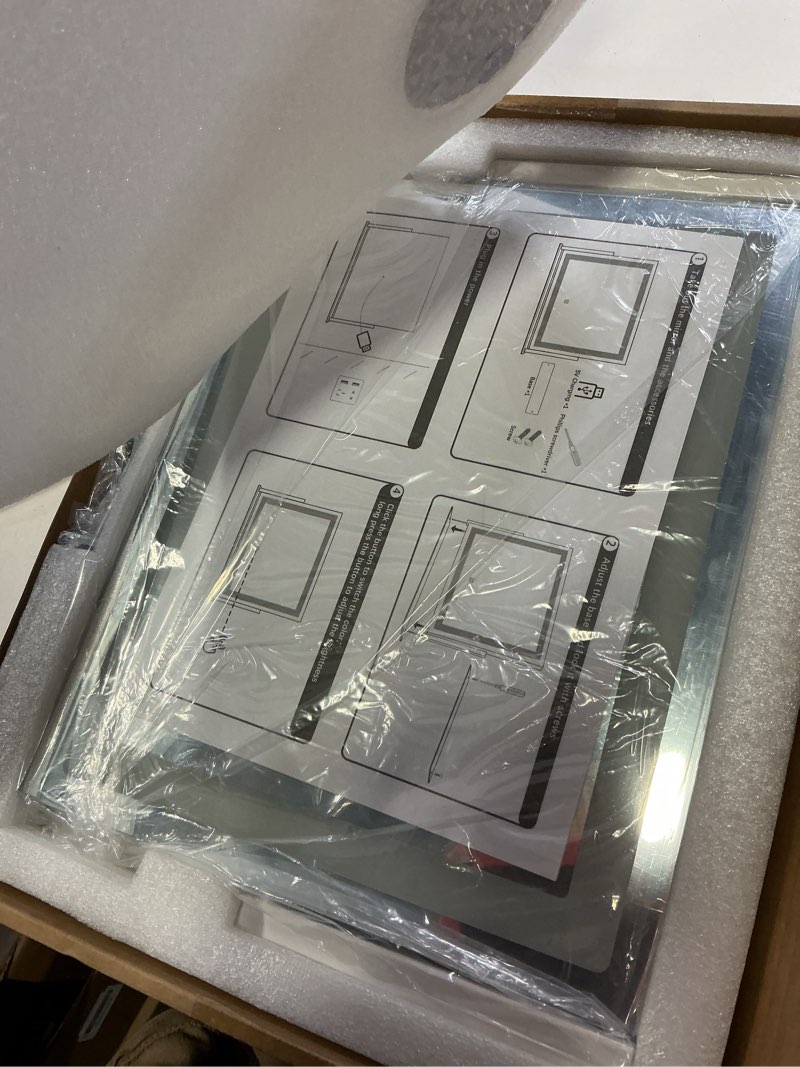 Condition photo showing New/Like New for fennio vanity mirror with lights, 12" x 16" lighted makeup mirror with smart touch control, 3 color modes & brightness adjustable, led makeup mirror with 10x magnification, 360° rotation for bedroom white 12"l x 16"w