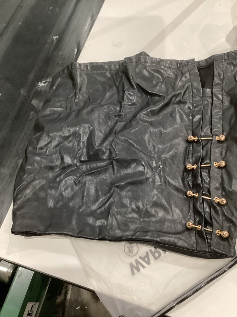 Condition photo showing Good Condition for milumia women's metal decor leather short skirt side slit straight mini skirts small black