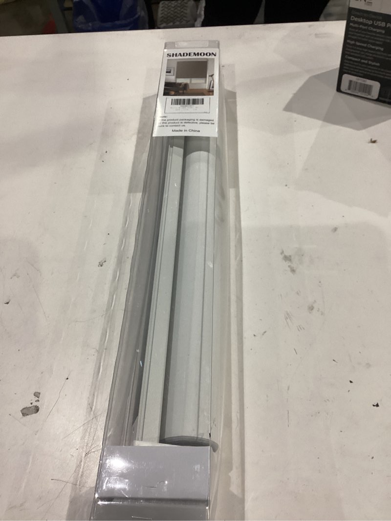 Condition photo showing New/Like New for shademoon cordless blackout window roller shades, pull down spring system indoor blinds, room darkening waterproof uv blocking thermal insulated fabric for home office (white, width 19", height 72") white 19"w x 72"h