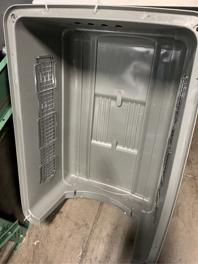 Condition photo showing As Is for petmate large breeds dog kennel, various sizes, dark gray/black, made in usa dog kennel