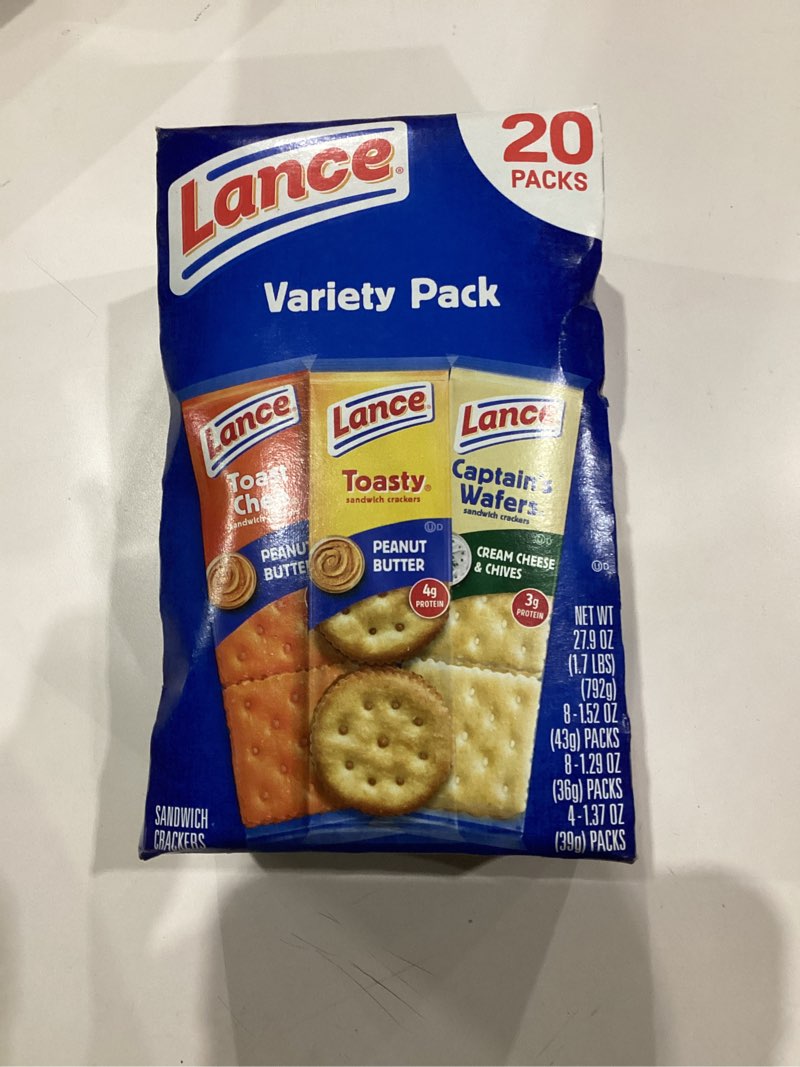 Condition photo showing As Is for Lance Sandwich Crackers  Variety Pack  3 Flavors  20 Individually Wrapped Packs  6 Sandwiches Each