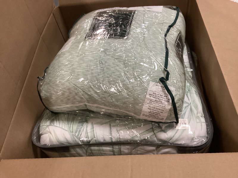 Condition photo showing Good Condition for tommy bahama- queen comforter set, cotton reversible bedding set, includes matching shams with throw pillows (canyon palms green, queen) queen canyon palms green
