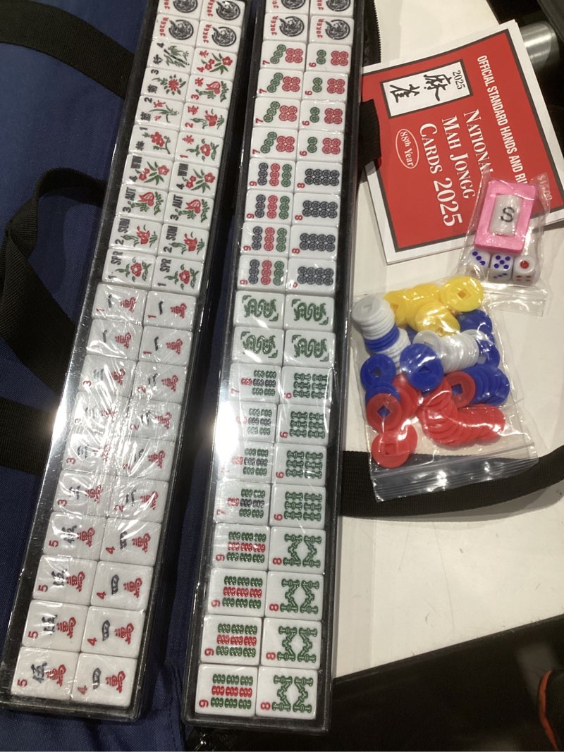 Condition photo showing As Is for mah jong classic game chinese mahjong 144 numbered melamine tiles complete majong game sets for travel party family game mahjong tiles family game for 4 players ages 8 and up(blue,42#)