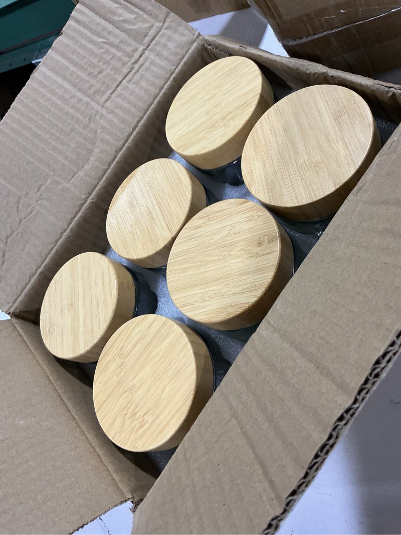 Condition photo showing New/Like New for NETANY 6-pack 16oz Glass jars with Airtight Lids, Overnight Oats Containers with Bamboo Lids, Wide mouth Mason Salad jars, Glass Food Storage Containers for Snacks Yogurt Spice Sugar Natural6-16oz