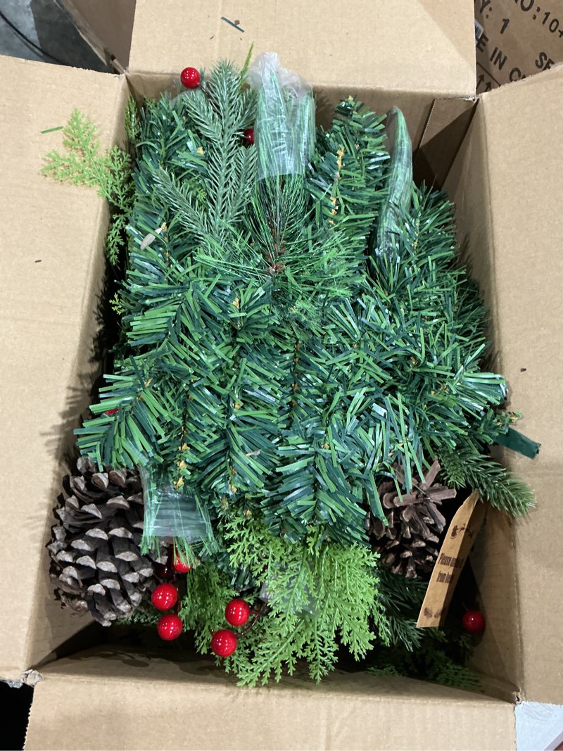 Condition photo showing Good Condition for laveve pre-lit christmas garland 9ft with 100 warm lights, battery operated xmas garland with pine cedar cones & gradient red berries, christmas decoration for mantle fireplace stair railing porch