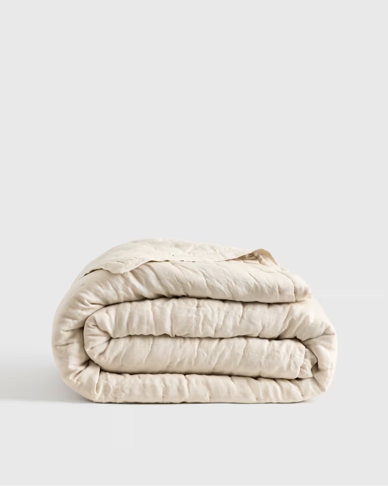 quince european linen dream quilt queen , ivory 