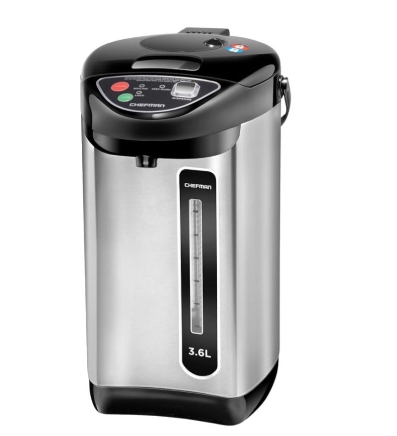 Chefman Instant Electric Hot Pot Coffee Urn w/Auto & Manual Dispense Buttons, Safety Lock, Easy Water View Window, Auto-Shutoff & Boil Dry Protection, Stainless Steel, 3.6L/3.8 qt/20+ Cups (Renewed)