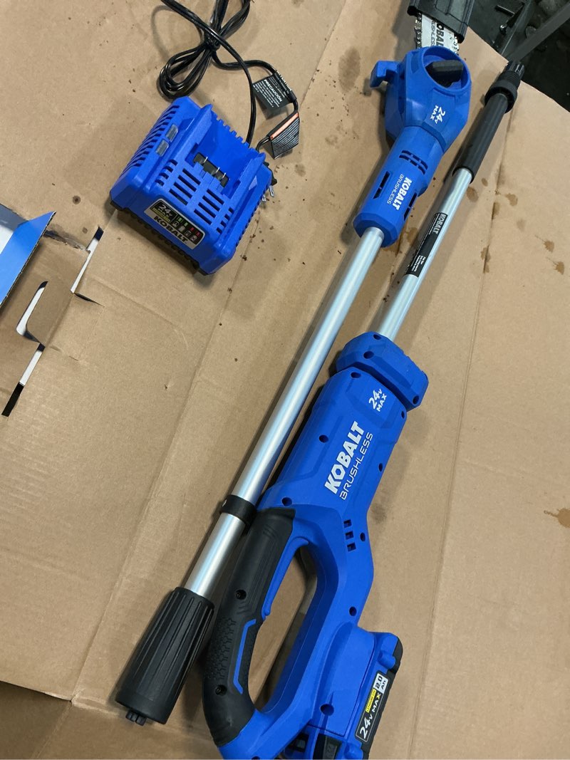 Condition photo showing As Is for kobalt 24-volt 8-in 2 ah pole saw (battery and charger included)