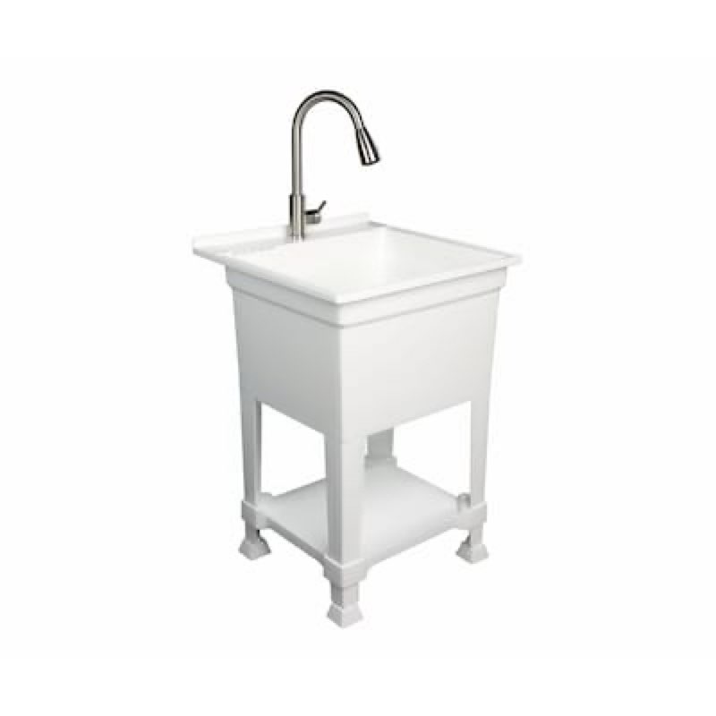 project source 24-in x 24-in 1 -basin white freestanding utility tub with drain with faucet