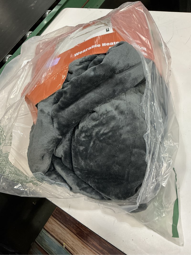 Condition photo showing As Is for cozyty wearable heated blanket with foot pocket & hood, electric snuggle blankets with sleeves, 6 heating levels & 1-4h auto shut-off, machine washable, housewarming & gift, 50 * 70"+16", dark gray dark gray 50"x70"