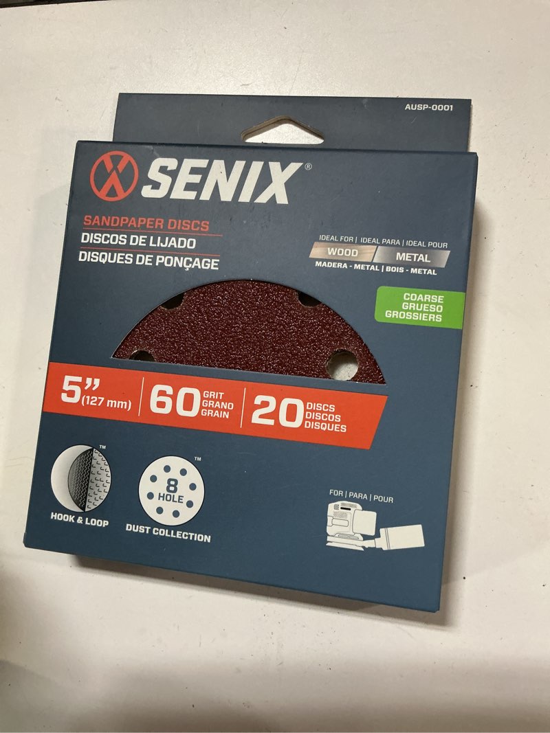 (4 pack)new senix 5\\\"60 grit 8-hole hook & loop sandpaper discs, 20-pack  pallet finds utopia