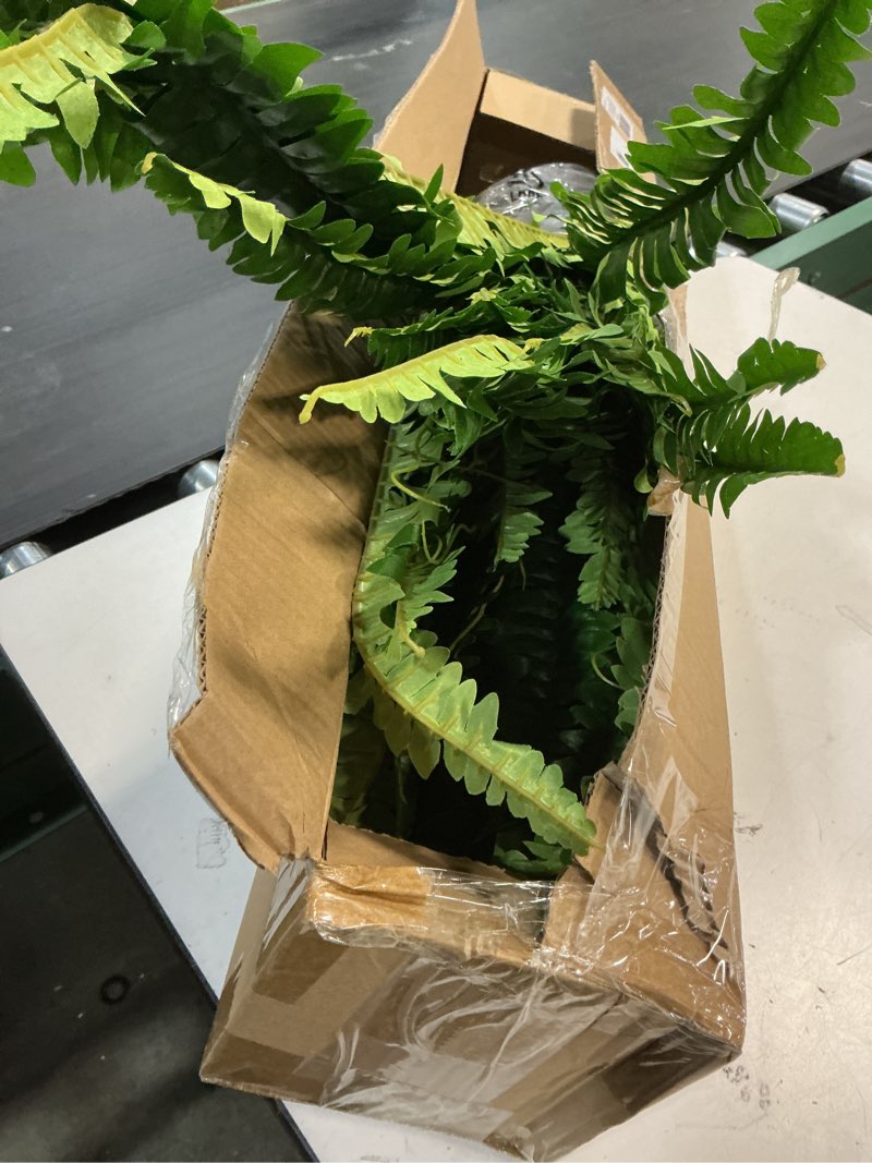 Condition photo showing Good Condition for 45" Fake Ferns, Realistic Large Artificial Bush Plants, 2 Artificial Boston Ferns with 59 Fronds for Outdoors Planter Indoor Home Garden Porch Decor Green