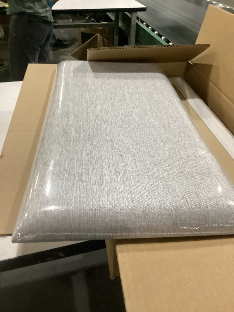 Condition photo showing New/Like New for fromann upholstered wall mounted headboard for queen/txl/king size beds, peel and stick headboard 23.6" x 11.8"/pc, interior wall panels for bedroom study, headboards only (3, light gray)