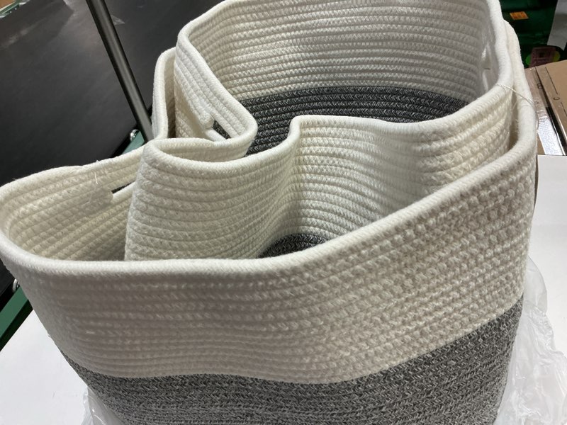 Condition photo showing As Is for OIAHOMY Storage baskets for Shelf, Toy Storage Basket, Large Collapsible Storage Bins, Blanket Basket Living Room, Closet Storage for Bedroom, 16.5 x 13 x 15 Inches-Pack of 2-Grey Grey 16.5" x 13" x 15"