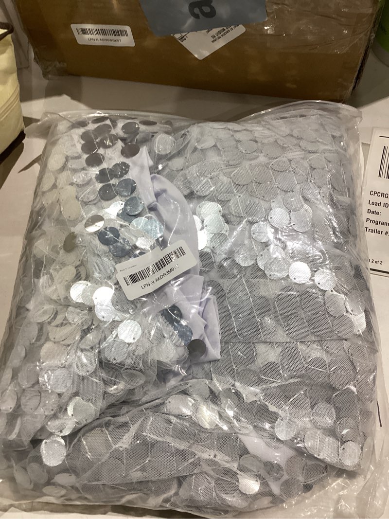 Condition photo showing Good Condition for SaitiMade 7.2 FT Bling Arch Backdrop Cover, Silver Sequin Wedding Arch Stand Cover, Round Top Fitted Chiara Backdrop Cover for Birthday Party Ceremony Baby Shower Banquet Decoration 7.2 FT Silver