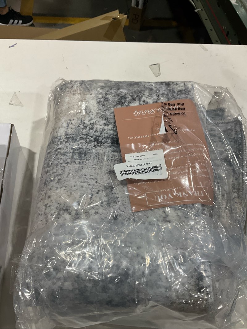 Condition photo showing Good Condition for washable abstract rug entryway 3x4: non slip ruuner for kitchen hallway - soft low pile stain resistant thin carpet - modern home decor for contemporary style lover pet owner 3x4 blue grey 3' x 4' (rectangular) blue grey