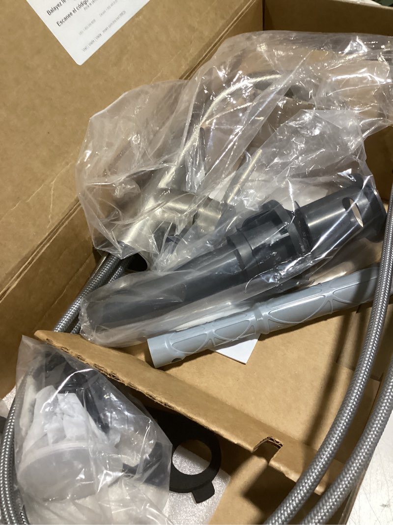Condition photo showing Good Condition for moen ronan spot resist brushed nickel one-handle single hole modern bathroom sink faucet with optional deckplate and spring loaded drain assembly, 84021srn
