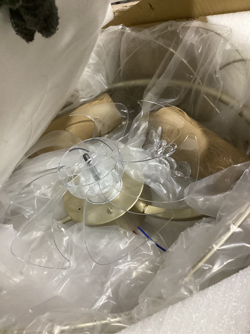 Condition photo showing Good Condition for 20 Inch Gold Caged Ceiling Fan with Light, Flower Chandelier Ceiling Fan with Lights Remote Control, Frower Crystal Fandelier 6 Speeds for Girl's Bedroom, Living Room 20 Inch Fandelier Gold Caged Ceiling Fan with Light