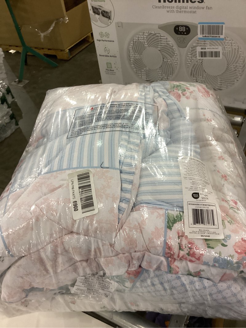 Condition photo showing As Is for Laura Ashley - Comforter Set, Super Soft Bedding with Matching Shams, Includes Bonus Throw Pillow Covers, Chic Room Decor (Hope Patchwork Blue, Full/Queen)