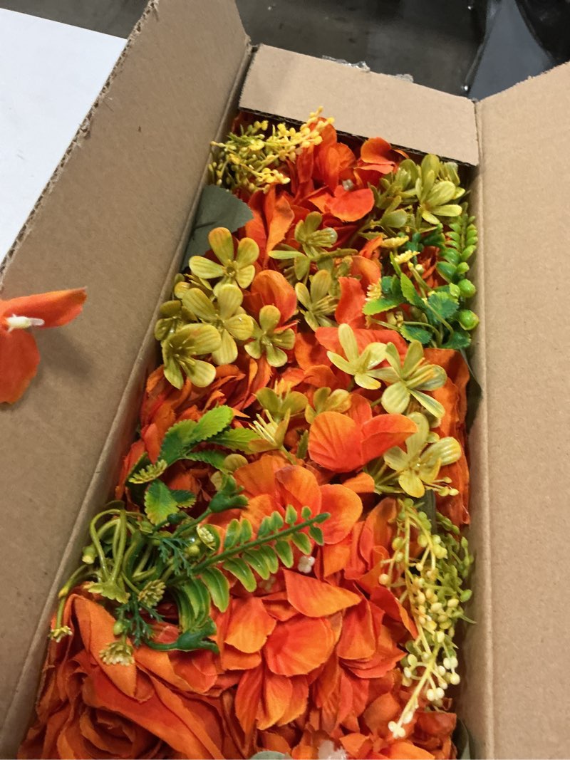 Condition photo showing Good Condition for DILATATA Flower Arrangement with Wooden Vase 14" Artificial Flowers in Pot - Fake Flowers Roses Peonies Hydrangeas in Wooden Vase Potted Flower Centerpieces for Table Decor Living Room - Burnt Orange 14"l Burnt Orange