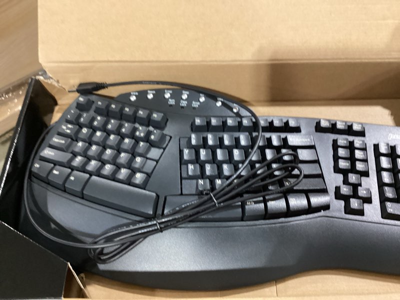 Condition photo showing New/Like New for perixx periboard-512b wired ergonomic keyboard - split keyboard, wrist rest, natural typing - wired usb connectivity - us english - black black wired