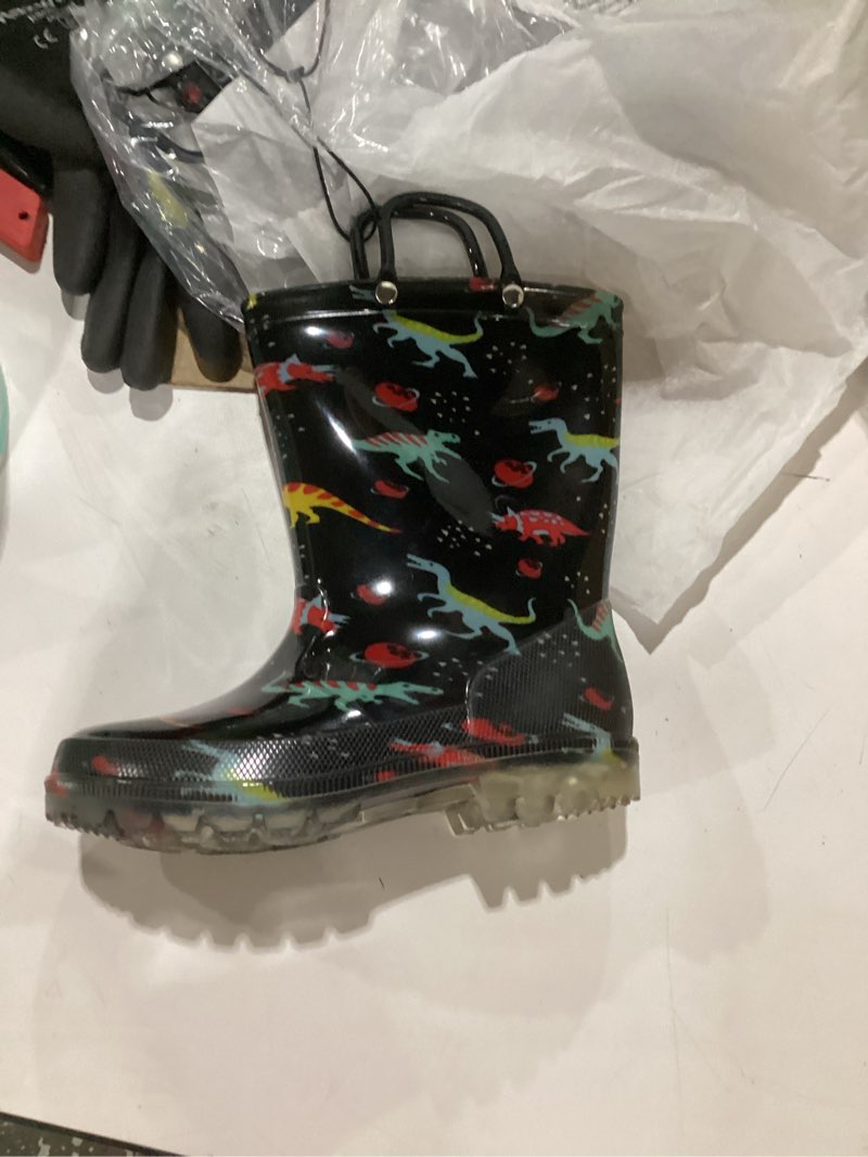 Condition photo showing New/Like New for euxterpa toddler kids waterproof light up rain boots patterns and glitter boots with handles for boys girls 11 little kid dinosaur-a eu size 28