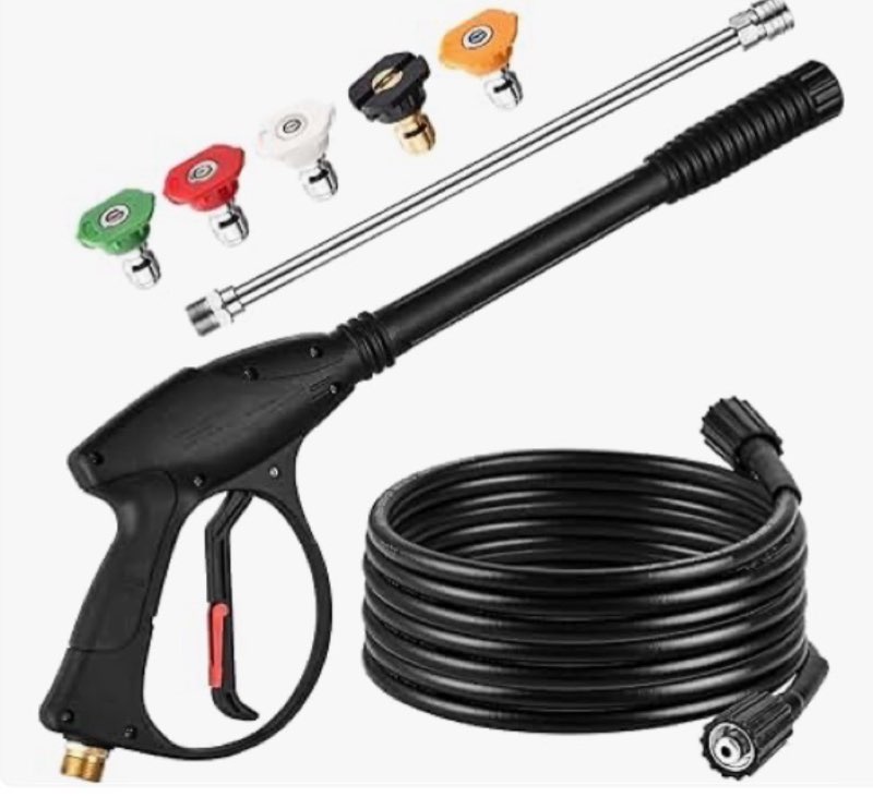 feng pai pressure washer gun with 15in extension wand & 25ft hose, 5 nozzle tips quick connect, power washer hose and wand replacement, m22 14mm fitting for home car clean washing, 4000 psi, black