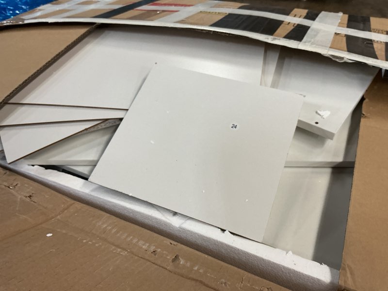 Condition photo showing As Is for DWVO Vanity Desk Set with Mirror & Power Outlets, Vanity Table with 3 Dimmable Light Colors, 10 Drawers, Hair Dryer Rack – Modern Makeup Table with Hidden Storage Stool Cool White LED Strip