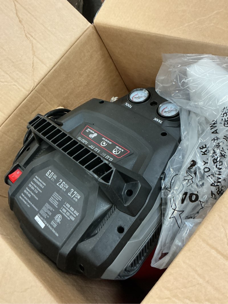 Condition photo showing As Is for craftsman 6-gallon portable electric 150 psi pancake air compressor