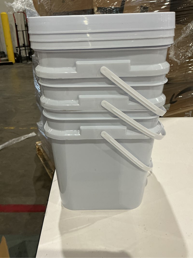 Condition photo showing Good Condition for mumufy 3 pcs 3.5 gallon square food grade bucket with lid square bucket pail plastic handles for long term food storage, camping, fishing, home organization easy stack and store (white) white 3