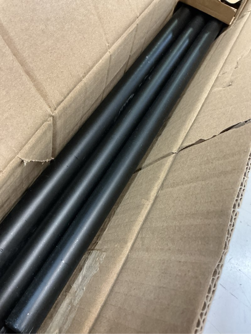 Condition photo showing Good Condition for heavy duty double curtain rods with cylindrical cap finials - 72 to 144' telescoping rods, 1 inch diameter front, 5/8 inch diameter back - matte black matte black 72-144"