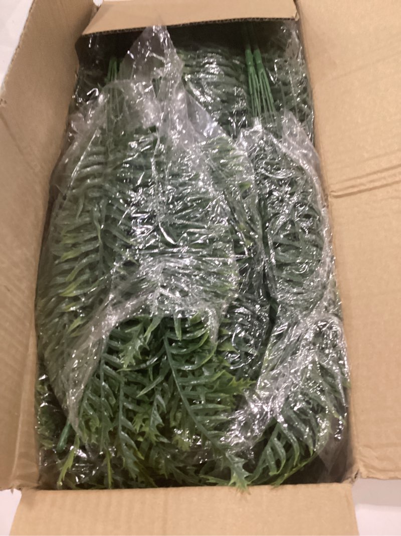 Condition photo showing New/Like New for lovemoon 24 pcs fake ferns for outdoors uv resistant faux fern plants, artificial greenery fern bushes for indoor garden, porch & patio greenery decor (24, green) green 24