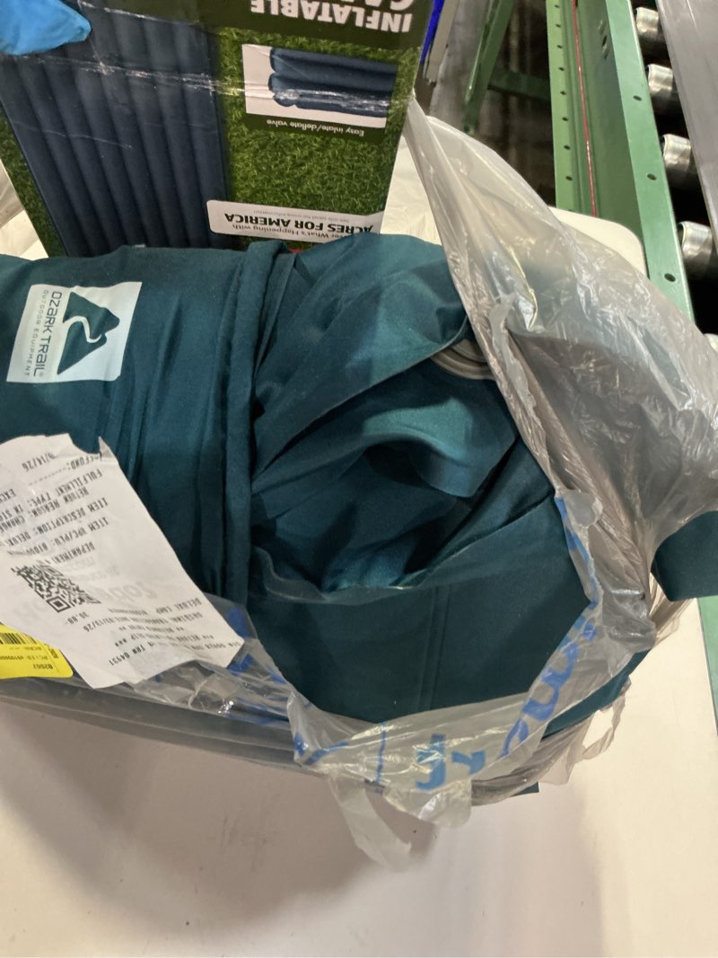 Condition photo showing As Is for ozark trail adult inflatable camp sleeping pad - blue  size 78 l x 25 w x 3.5 h