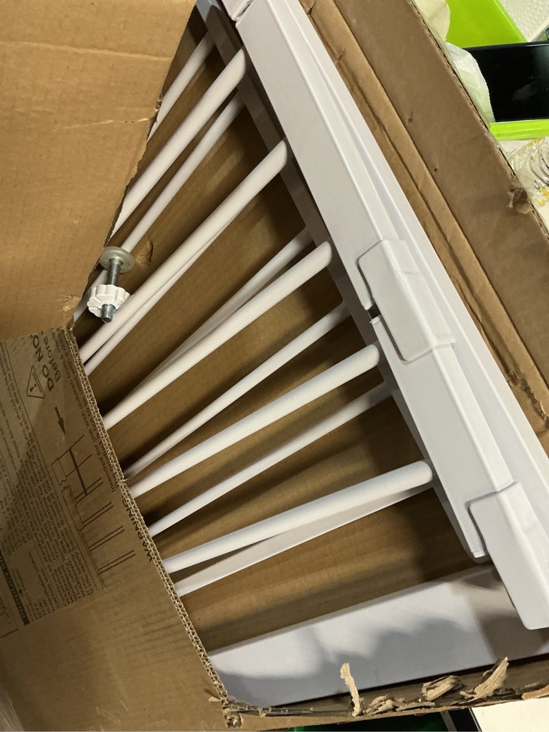 Condition photo showing Good Condition for COMOMY 36" Extra Tall Baby Gate for Stairs Doorways, Fits Openings 29.5" to 48.8" Wide, Auto Close Extra Wide Dog Gate for House, Pressure Mounted Easy Walk Through Pet Gate with Door, White