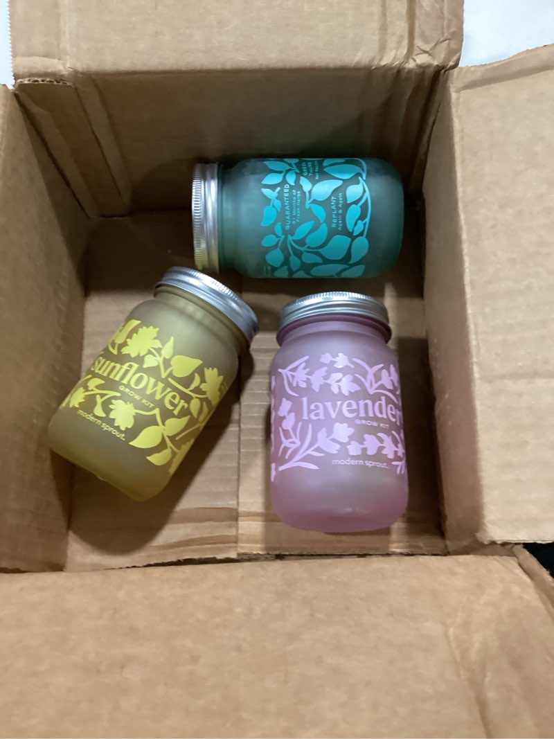 Condition photo showing Good Condition for modern sprout mason garden jar - self-watering hydroponics growing system kit with organic herb seeds - jar planter for indoor herb garden -seed starter kit - decor & gifting -basil+lavender+sunflower basil + lavender + sunflower