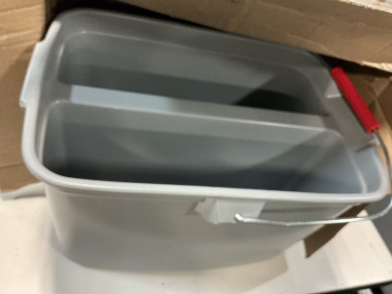 Condition photo showing Good Condition for rubbermaid commercial products double pail plastic bucket for cleaning easy to carry 19 quart gray cleaning caddy supplies organizer with handle for bathroom/kitchen