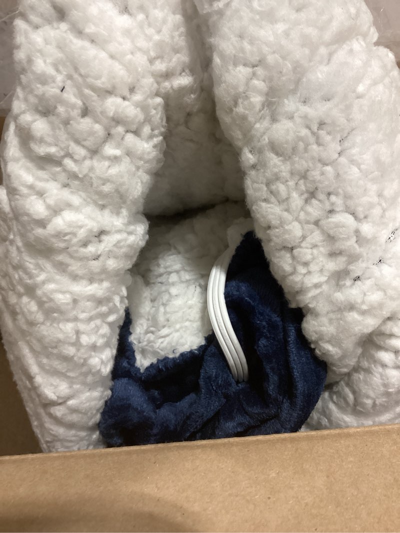 Condition photo showing As Is for Queen Size Heated Blanket 84" x 90" - Flannel Sherpa Electric Blanket Queen with Dual Control, 5 Heating Levels & 10 Hours Auto Off, Heating Blanket with Overheat Protection for Home (Navy) 07 - Navy Queen - 84" x 90"