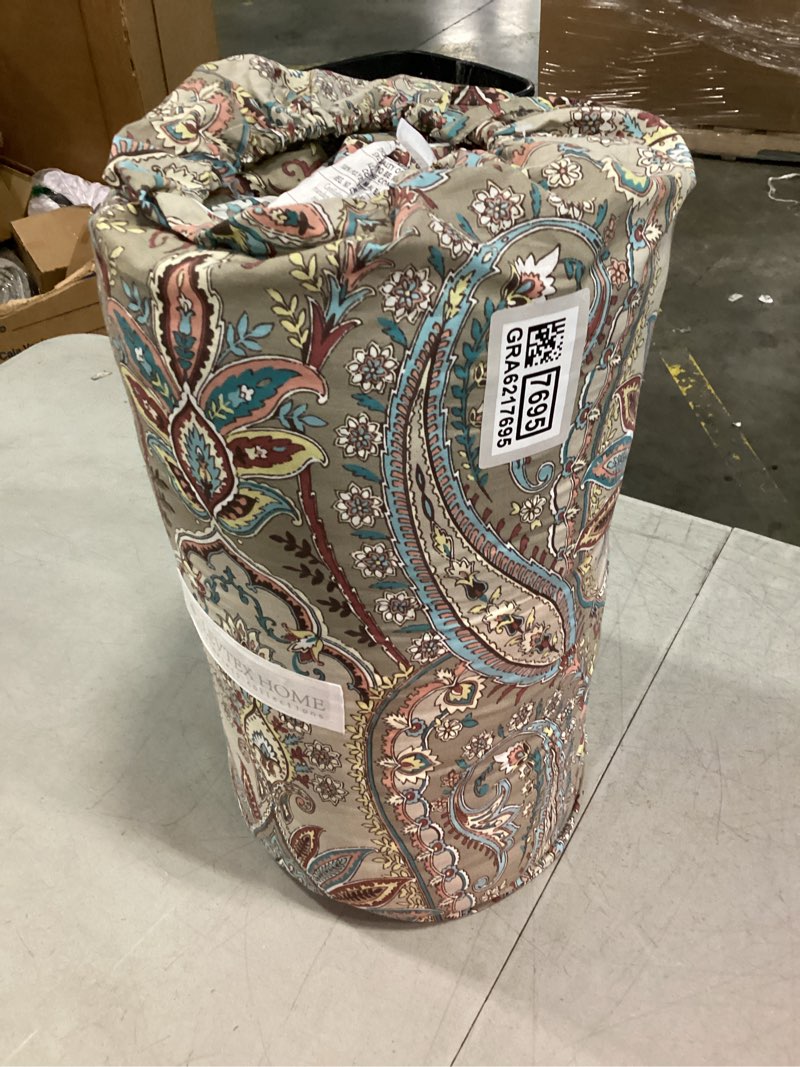 Condition photo showing New/Like New for levtex home - kasey comforter set - full/queen comforter + two standard pillow cases - paisley - red, beige, maroon, taupe and blue - comforter (90 x 94in.) and pillow case (26 x 20in.) - cotton