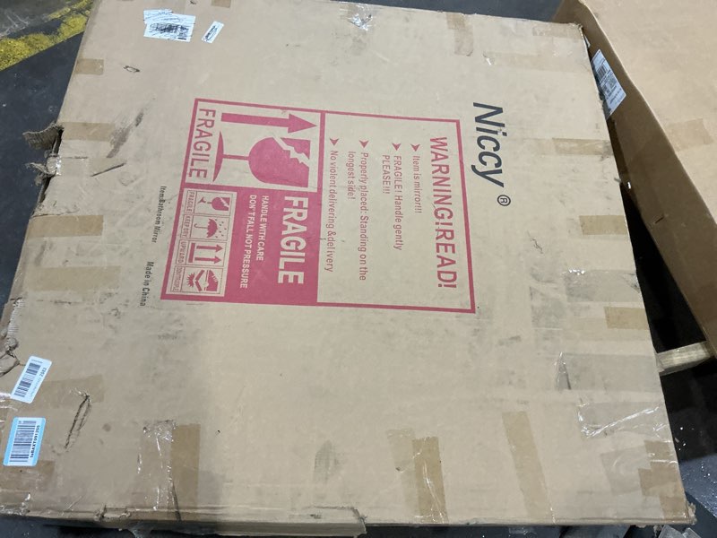 Condition photo showing As Is for Niccy Round LED Bathroom Mirrors with Light, 44" Large Backlit Wall Mirror for Bathroom, Frameless C