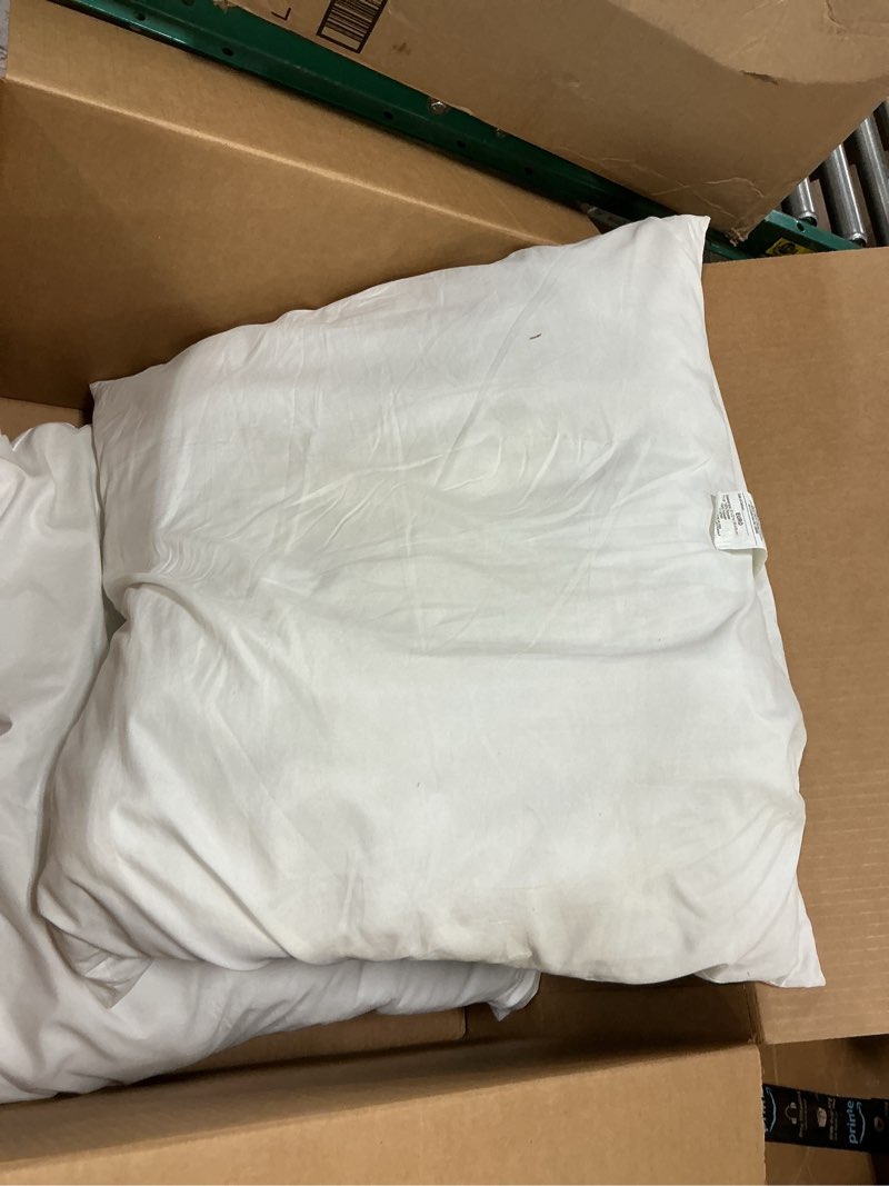 Condition photo showing As Is for Oubonun 26 x 26 Euro Pillow Inserts, Firm and Fluffy Decorative Square Pillows for Couch Bed Sofa with Soft Cotton Cover White Cushion with Down Alternative Pack of 2 26x26 Inch (Pack of 2)