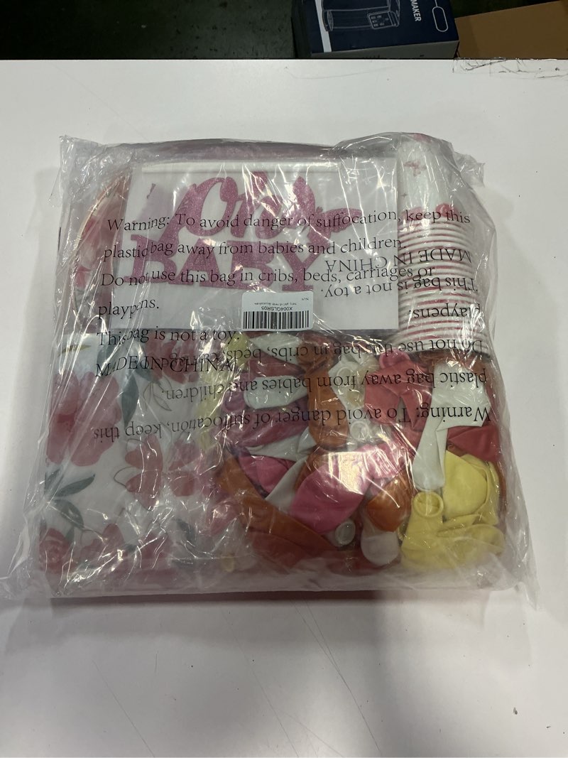 Condition photo showing New/Like New for 242pcs Baby Shower Decoration for Girl, All-in-1 Pink Baby Girl Plates and Napkins with Baby Girl Backdrop Balloon Arch Baby Box for Girl Baby Shower Decorations
