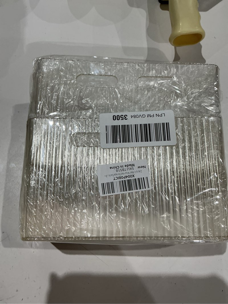 Condition photo showing Good Condition for acrylic wall mounted storage racks,2pcs storage box shower basket, transparent plastic makeup box stackable storage basket for kitchen bathroom cabinet pantry and office, with 2 back stickers large