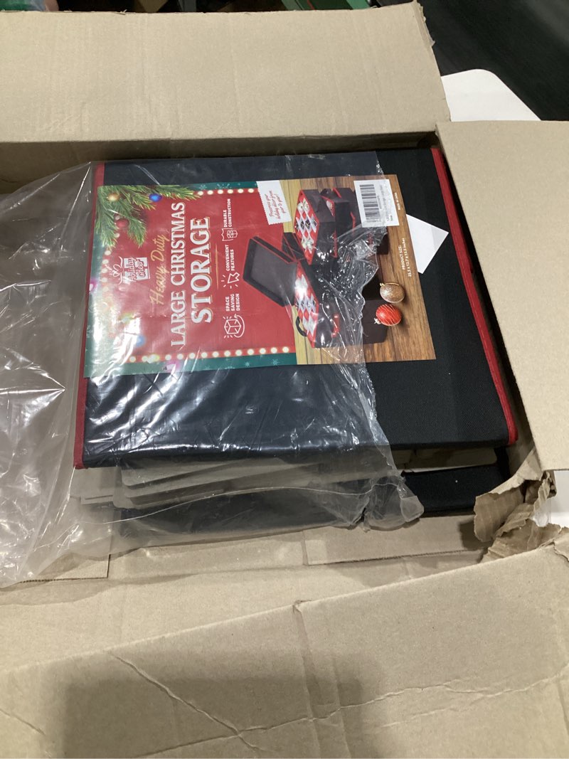 Condition photo showing Good Condition for Holiday Cheer Premium Christmas Ornament Storage with 8 Tray – Christmas Storage Container with Dividers Perfect for Holiday Decorations– Fits 128 Holiday Ornaments – Tear-Proof Fabric black large