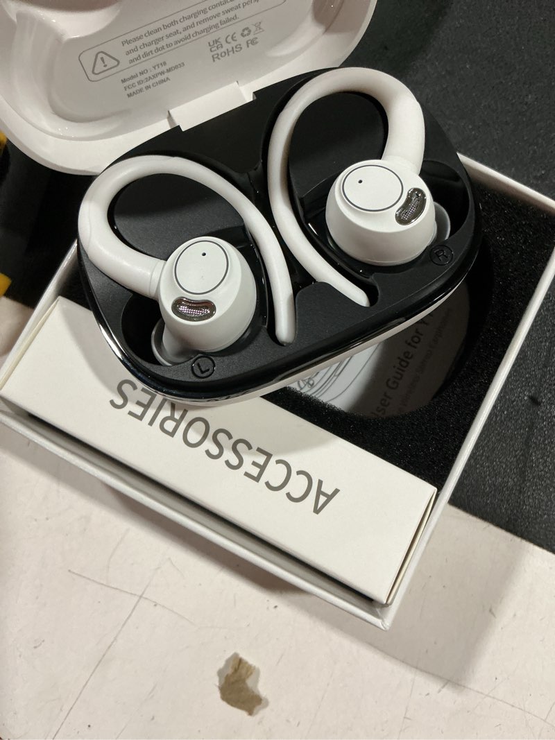Condition photo showing Good Condition for wireless earbuds bluetooth 5.3 headphones sports, 48h earphone with enc mic, stereo deep bass bluetooth earbud with secure earhooks, led display, ipx7 waterproof over ear bud for running/workout white