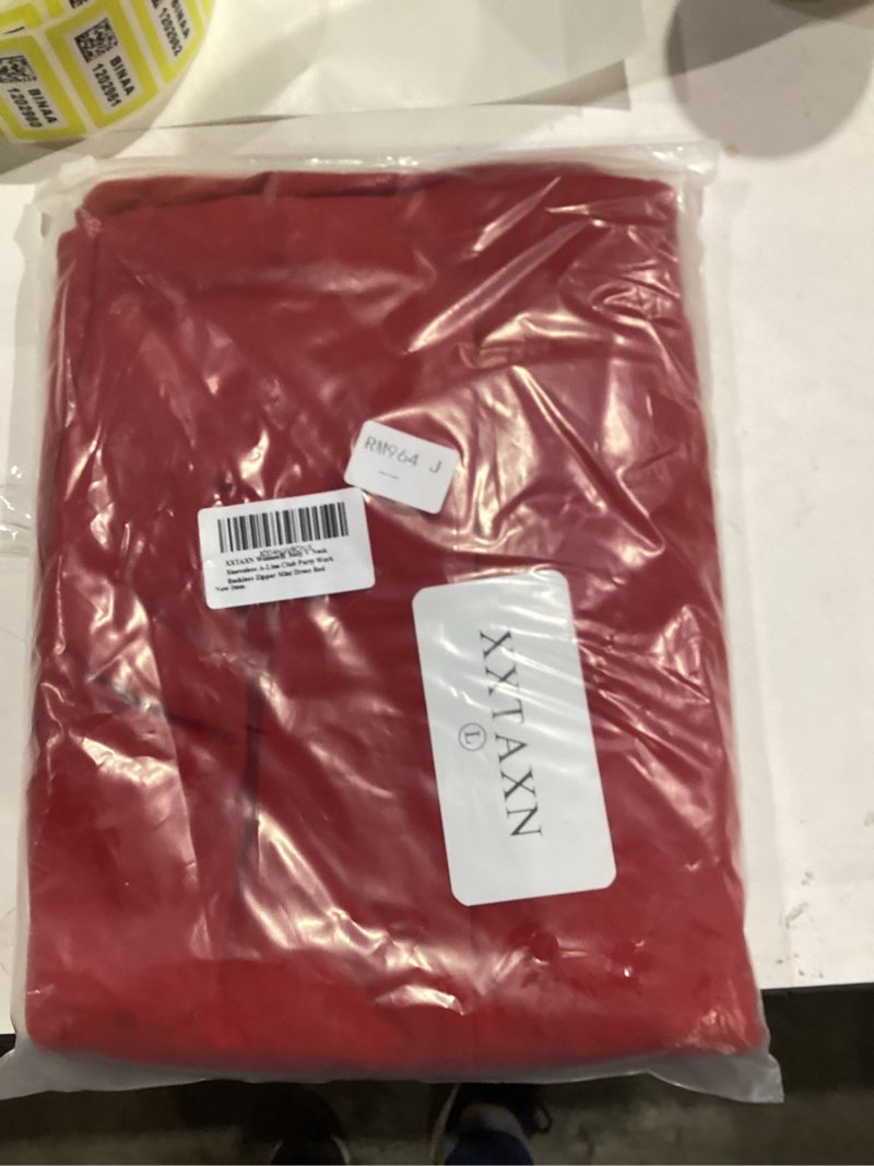 Condition photo showing New/Like New for XXTAXN Women's Sexy V Neck Sleeveless A-Line Club Party Work Backless Zipper Mini Dress Red