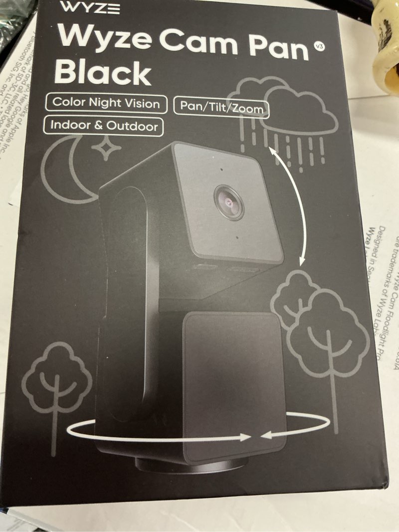 Condition photo showing New/Like New for wyze cam pan v3 indoor/outdoor ip65 1080p 360° pan/tilt/zoom wifi smart home security camera, motion tracking for baby/pet, color night vision, works with alexa&google assistant, free expert setup black 1-pack