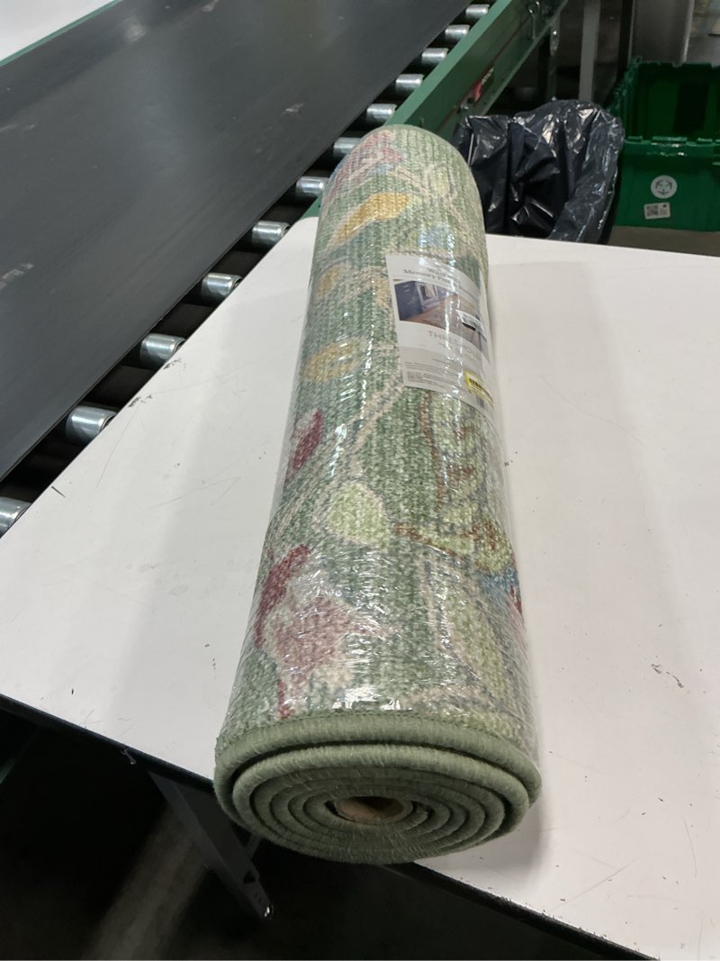 Condition photo showing As Is for 28"x84" floral memory foam runner rug sage green - threshold