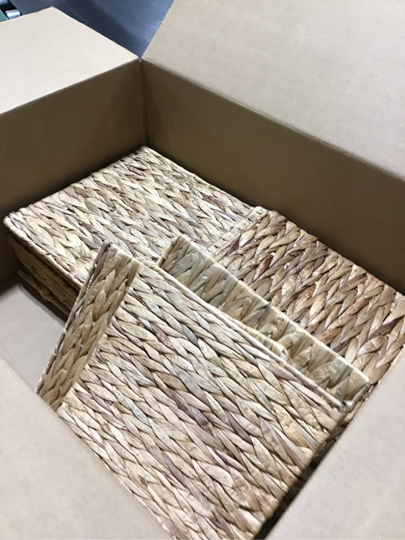Condition photo showing New/Like New for Wicker Storage Cubes 11.2x11.2x11.2inch Cube Baskets Set of 4 Pcs,Collapsible Water Hyacinth Baskets,Handwoven Storage Baskets for Shelves,Kitchen or Outdoor