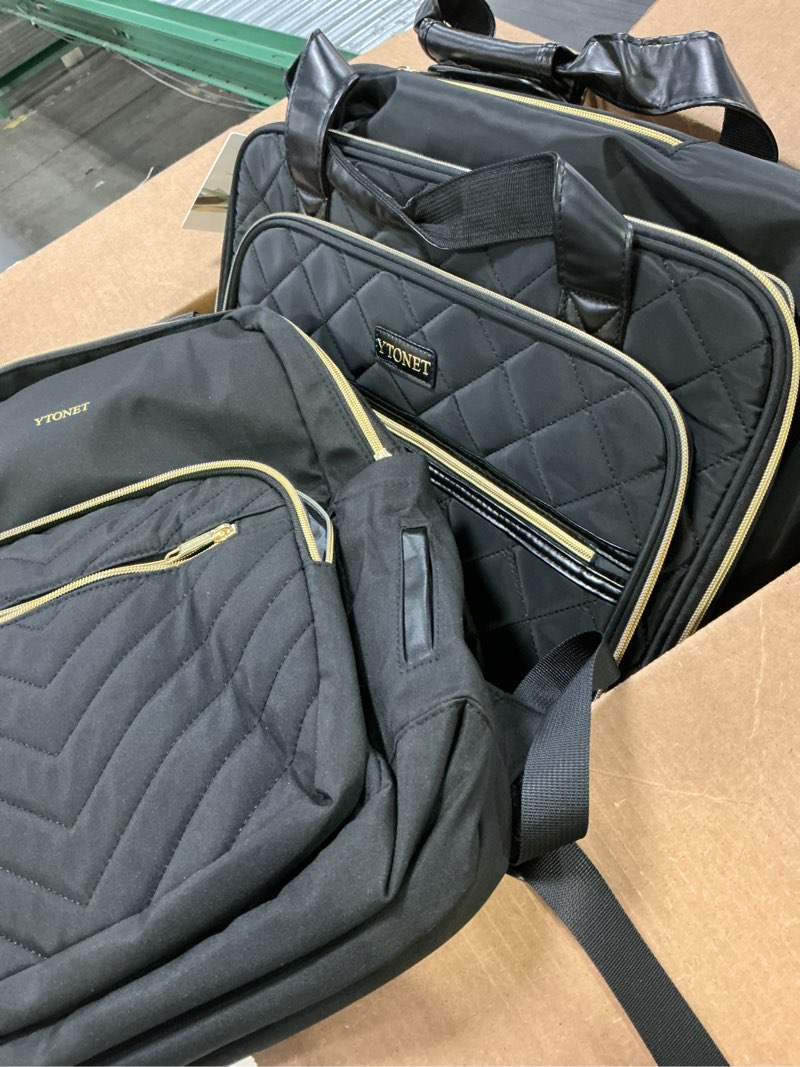 Condition photo showing Good Condition for ytonet rolling briefcase for women, 2pcs set 15.6 inch travel backpack with 17.3 inch rolling laptop bag, large roller laptop briefcase with wheels, water resistant roller teacher bag for work, black large black(2-piece set)